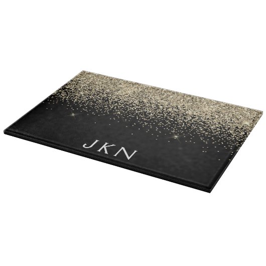 Monogramm-Monogramm-Gold-Schwarz-Glitzer Schneidebrett (Ecke)