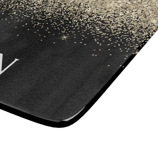 Monogramm-Monogramm-Gold-Schwarz-Glitzer Schneidebrett (Ecke)