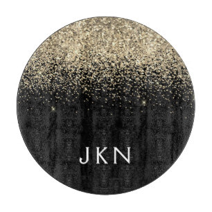 Monogramm-Monogramm-Gold-Schwarz-Glitzer Schneidebrett