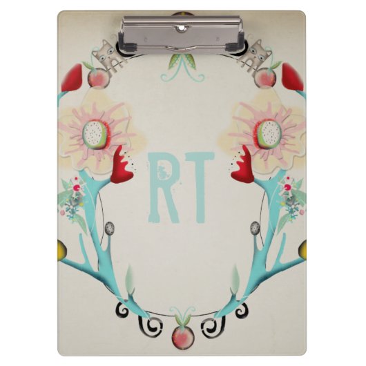 Monogramm Monogrammierte Whimsical Vintag Klemmbrett (Vorderseite)