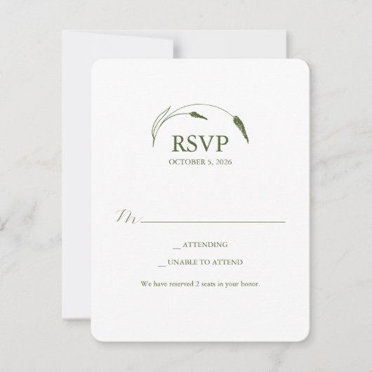 Monogramm Moosgrün RSVP Karte (Vorderseite)