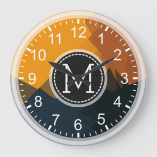 Monogramm Mosaik Moderner Pop Gelb Schwarz Große Wanduhr
