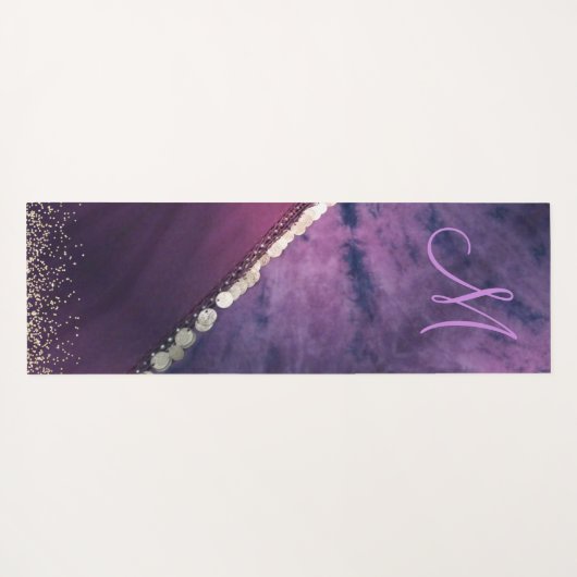 Monogramm-Münzkarton der lila Gefärbte Krawatte Yogamatte (Rückseite (Horizontal))