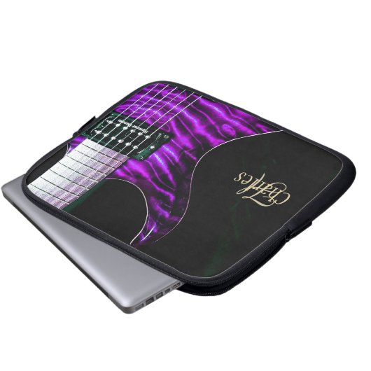 Monogramm-Musik-lila Gitarren-Laptop-Hülse Laptopschutzhülle (Vorne Knopf)