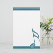 Monogramm-Musiknote und Streifen in Blautönen Briefpapier (Stehend Vorderseite)