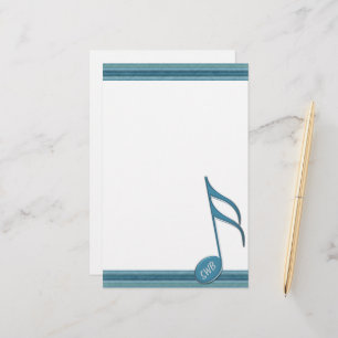 Monogramm-Musiknote und Streifen in Blautönen Briefpapier