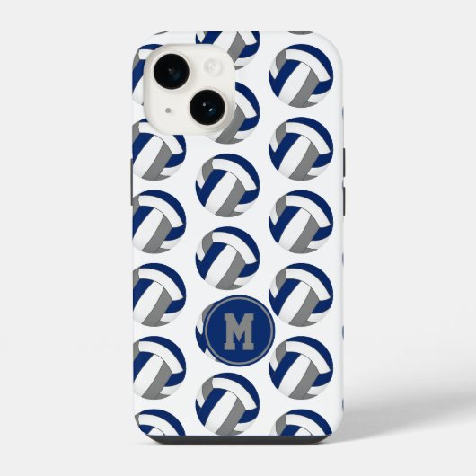 Monogramm Muster auf Volleybällen in Blau-Grau iPhone Hülle (Rückseite)