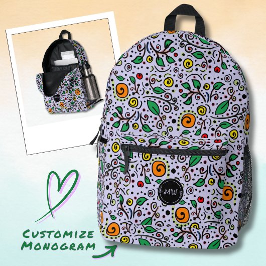 Monogramm Muster Blumen orange Wirbel Beere Fliede Bedruckter Rucksack