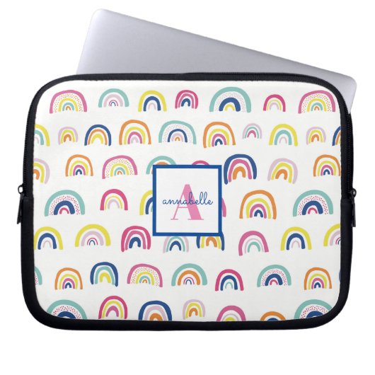 Monogramm Muster Boho Regenbogen Laptopschutzhülle (Vorderseite)