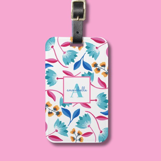 Monogramm Muster der Volkskunst mit Blumenmuster Gepäckanhänger