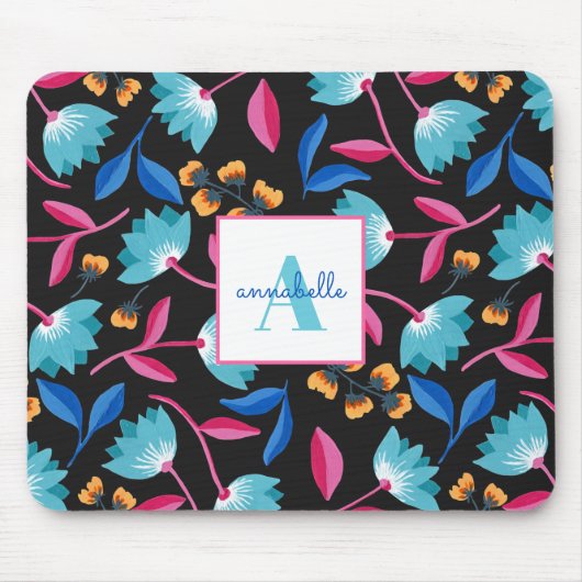 Monogramm Muster der Volkskunst mit Blumenmuster Mousepad (Vorne)