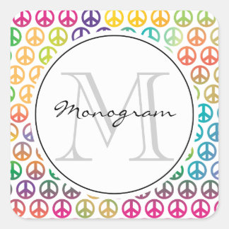 Monogramm-Muster für das Friedenszeichen Quadratischer Aufkleber