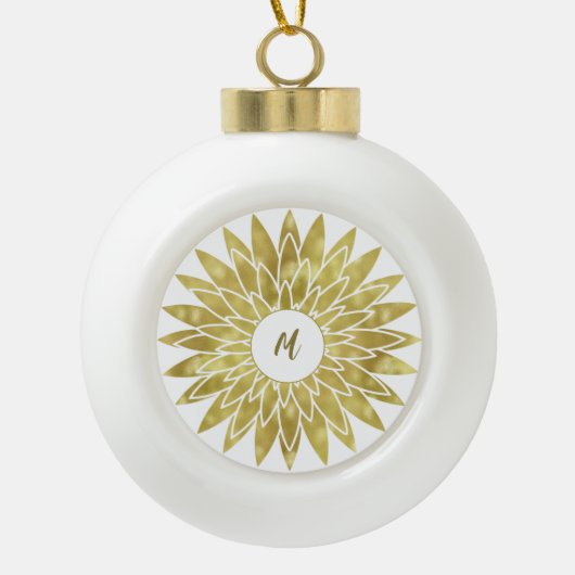 Monogramm-Muster für Gold-Floral Keramik Kugel-Ornament (Vorderseite)