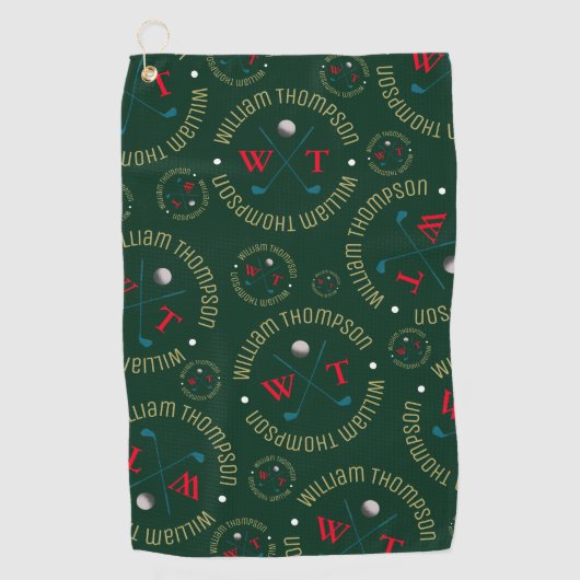 Monogramm Muster für Golfspieler Dunkelgrün Golfhandtuch (Vorderseite)