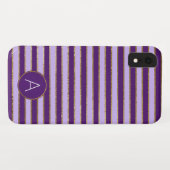 Monogramm-Muster für lila und goldene Streifen Case-Mate iPhone Hülle (Rückseite (Horizontal))