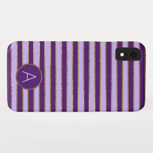 Monogramm-Muster für lila und goldene Streifen Case-Mate iPhone Hülle (Rückseite (Horizontal))