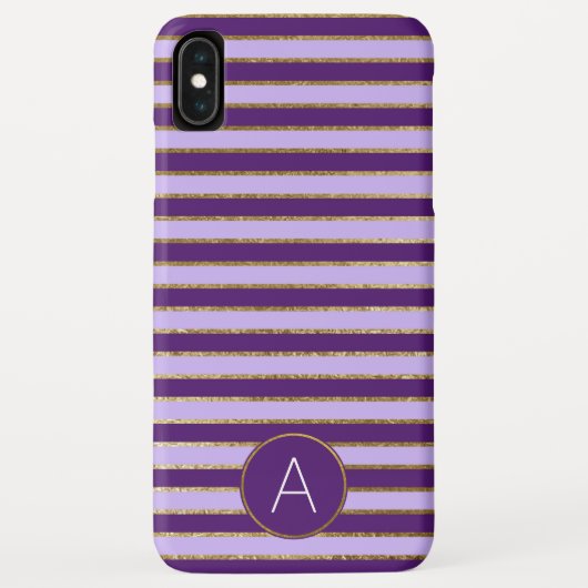 Monogramm-Muster für lila und goldene Streifen Case-Mate iPhone Hülle (Rückseite)