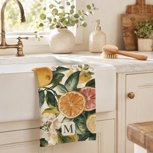 Monogramm-Muster für Zitrusblüten als Geschenk zur Geschirrtuch