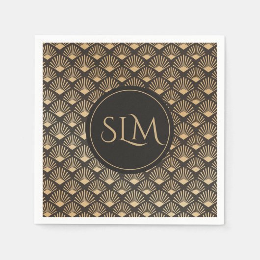 Monogramm Muster Gatsby Art Deco Fächer Serviette (Vorderseite)