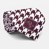 Monogramm Muster Houndstooth Weiß & Burgunderholz Krawatte (Gerollt)