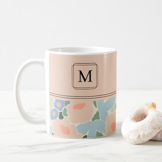 Monogramm Muster in Pastellrosa und Hellblau auf B Kaffeetasse (Mit Donut)