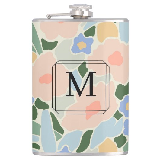 Monogramm Muster in Pastellrosa und Hellblau mit B Flachmann (Vorderseite)