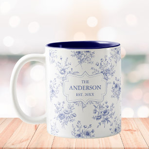 Monogramm Muster Klassisch Blaue Blumen Zweifarbige Tasse
