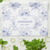 Monogramm Muster Klassische Blaue Blumen Geschirrtuch (Gefaltet)