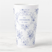 Monogramm Muster Klassische Blaue Blumen Milchtasse (Vorderseite)