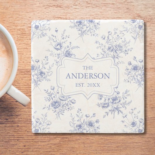 Monogramm Muster Klassische Blaue Blumen Steinuntersetzer