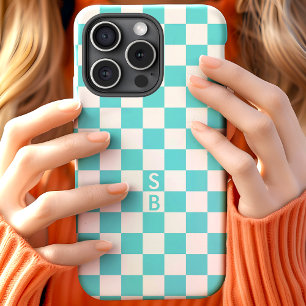 Monogramm Muster mit Aqua und Weiß im Schachbrettm Case-Mate iPhone Hülle