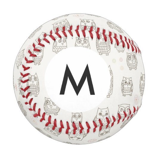 Monogramm Muster mit Eulen Baseball (Vorderseite Links)