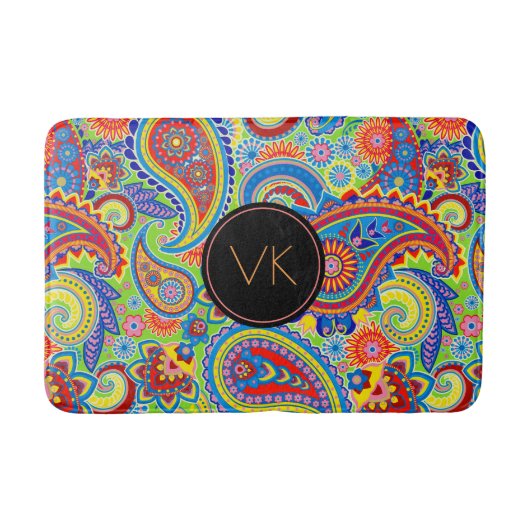 Monogramm Muster mit farbenfrohem Paisley Badematte (Vorderseite)