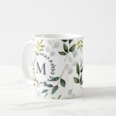 Monogramm Muster mit grünen Blättern im Wasserfarb Kaffeetasse (Vorderseite Links)