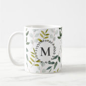 Monogramm Muster mit grünen Blättern im Wasserfarb Kaffeetasse (Links)