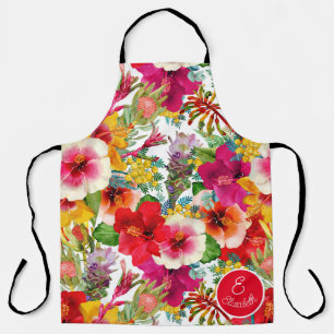 Monogramm Muster mit heißen tropischen Blüten Schürze