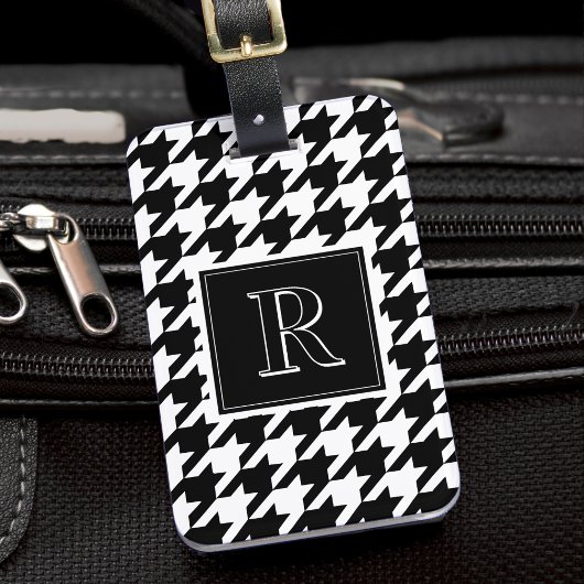 Monogramm Muster mit Houndstooth Schwarz & Weiß Gepäckanhänger