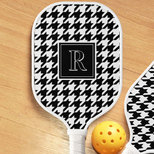 Monogramm Muster mit Houndstooth Schwarz & Weiß Pickleball Schläger
