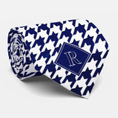 Monogramm Muster mit Houndstooth Weiß & Blau Holz Krawatte (Gerollt)