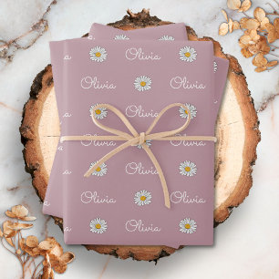 Monogramm Muster mit Namen Weiße Daisy Blumenmuste Geschenkpapier Set