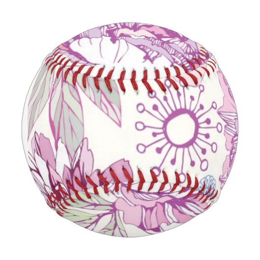 Monogramm Muster mit rosa Blume Baseball (Vorderseite)