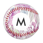 Monogramm Muster mit rosa Blume Baseball (Vorderseite Links)