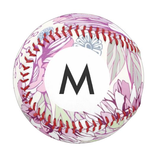 Monogramm Muster mit rosa Blume Baseball (Vorderseite Links)