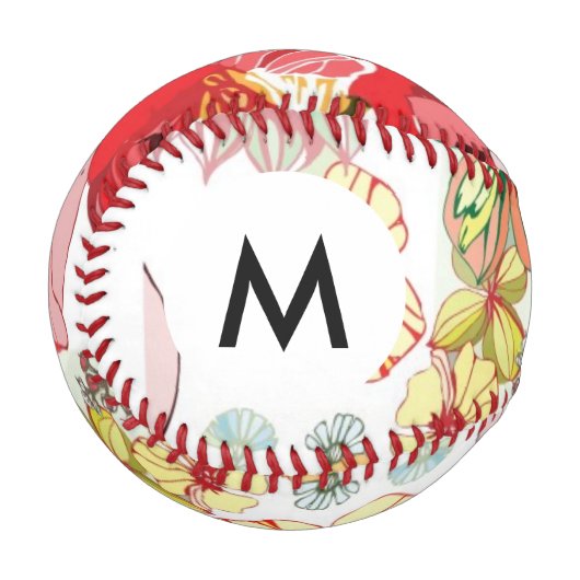 Monogramm Muster mit roten Blume Baseball (Vorderseite Links)