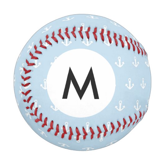 Monogramm Muster mit weißen Ankern auf blau Baseball (Vorderseite Links)