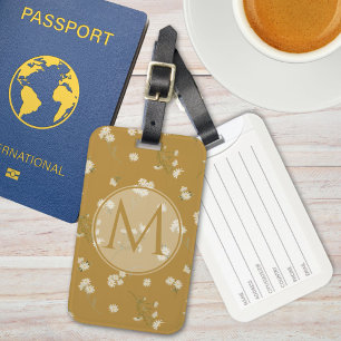 Monogramm Muster mit weißen Gänseblümchen Gepäckanhänger