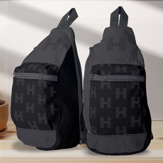 Monogramm-Muster, moderne Mit Monogramm Schwarz Crossbody Bag