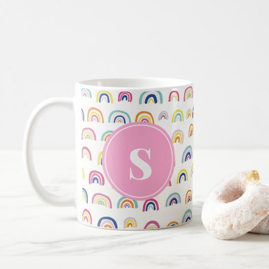 Monogramm Muster Regenbogen Girly Cute Kaffeetasse (Mit Donut)
