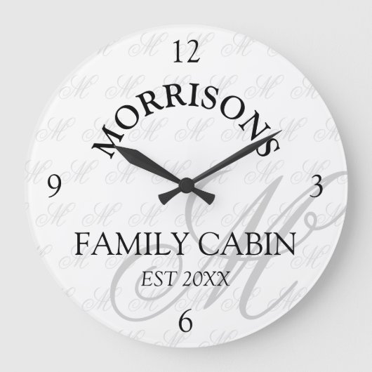 Monogramm Muster Rundschau Große Wanduhr (Vorderseite)