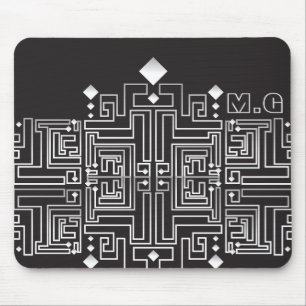 Monogramm Muster Schwarz-Weiß-Labyrinth Mousepad